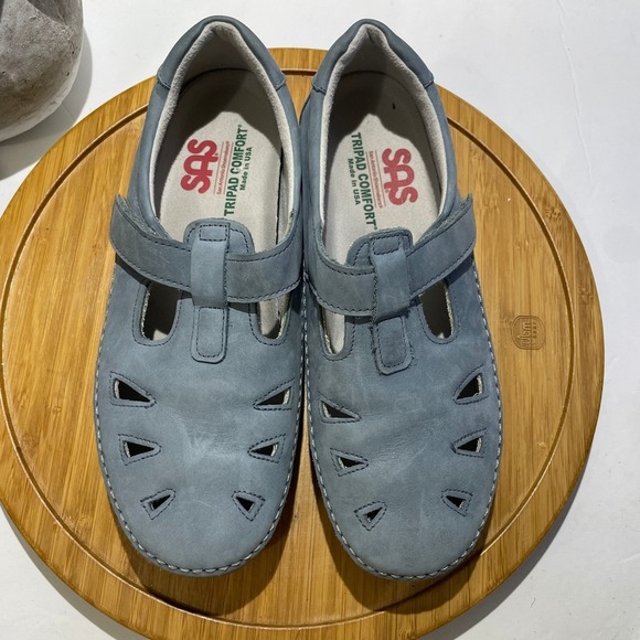 SAS Roamer Blue Leather Mary Jane Women 9 Wide Width Cutout Comfort Walking Shoe - Picture 6 of 8